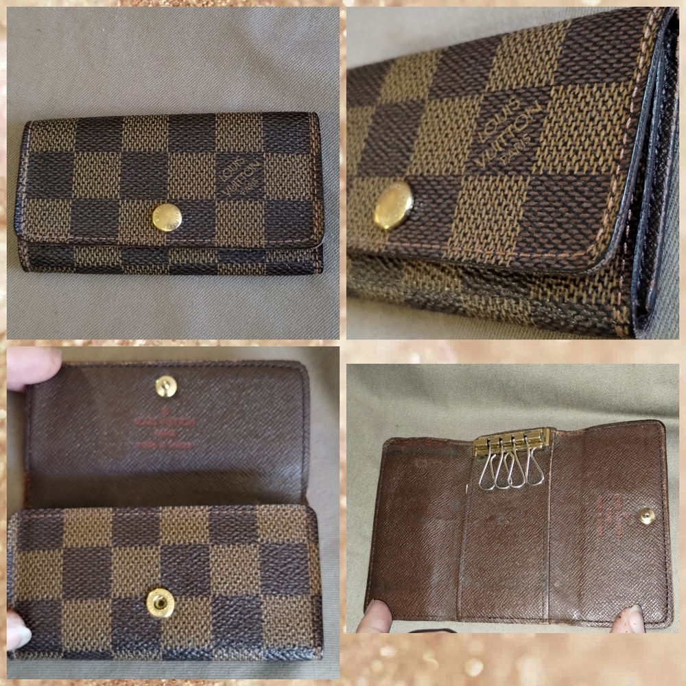 VINTAGE BROWN LEATHER CHECKERED LOUIS VUITTON KEY/CARD HOLDER ~ AUTHENTIC